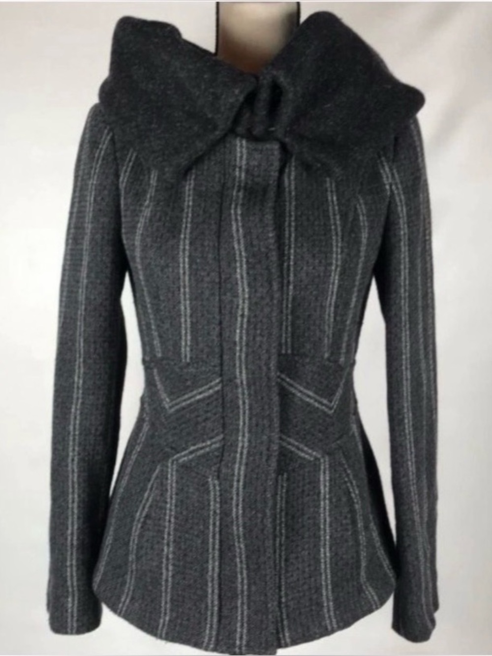Zara steampunk vintage wool black pinstripe oversized collar coat M